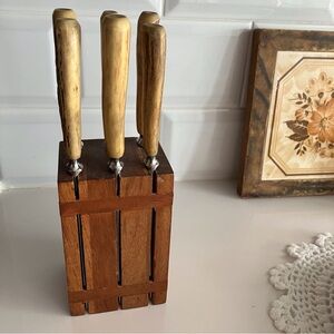 Knives Block Sheffield England Abbott collection 6 knives wooden handle